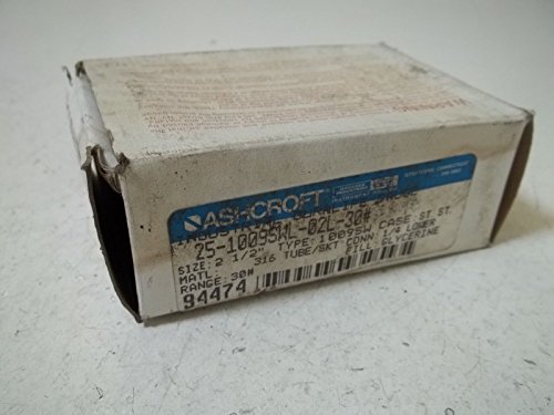 Ashcroft Duralife Type 1009SW Stainless Steel Case Pressure Gauge with Stainless Steel System, 2.5