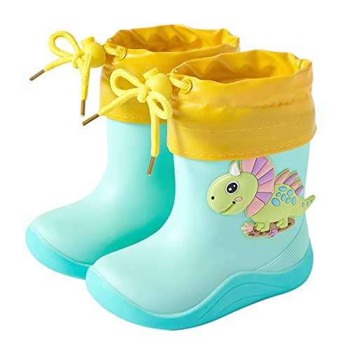 sfdgfhyf Rain Boots with Easy-on Handles Rainboots Toddler Child Dinosaurt Cartoon Character Rain Shoes with (H, 7.5 Toddler)