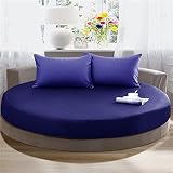 YUDEYU Cama Redonda Sábanas Ajustables Anti-Suciedad Protectores de colchón una Sola Capa Suave Toda la Tela de algodón Colcha(Azul,Diameter 2.4m)