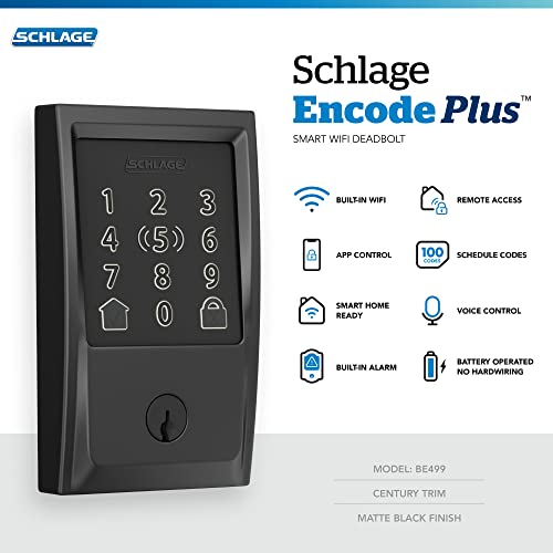 Schlage BE499WB-CEN Encode Plus Century Touchscreen Electronic Deadbolt with WiFi - Black Stainless - Thumbnail 6