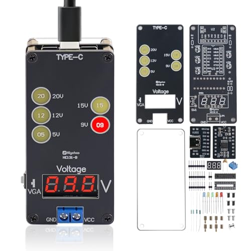 Image of DIY USB C Voltage Tester Soldering Kit, ICSTATION Fast Charging Digital Voltmeter Soldering Project with Color LED Lights and Display Adjustable Output Voltage for Soldering Learning Voltmeter Tool