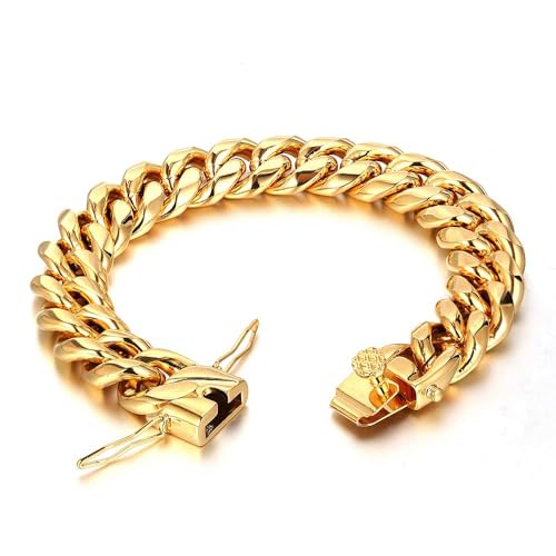 Rowin&Co Mens Cuban Chain Bracelet 18K Gold Stainless Steel Curb Bracelet Chain thumb #7