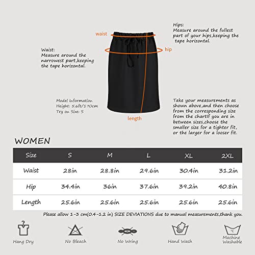 Wenseny Womens Skirts Knee Length Pencil Skirts Elastic Midi Bodycon Solid Drawstring Daily Dresses Black M thumb #6