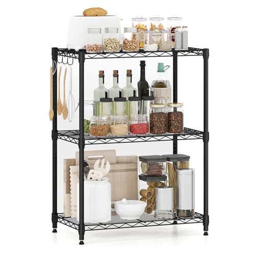 GOFLAME 3-Tier Metal Storage Shelving Unit, Heavy-Duty Adjustable Utility Shelf with V-Shaped Wire Rack, 450 LBS Storage Organizer for Home, Kitchen, Garage, Basement, 23.5”L x 13.5”W x 31”H