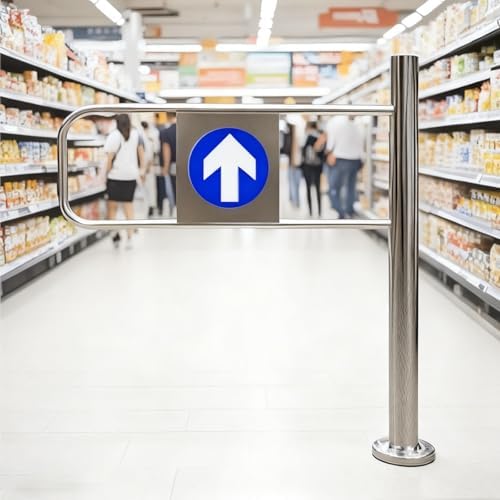 Automatic Swing Gate for Supermarkets, Self-Closing 90° Manual Pedestrian Door, Metal One-Way Entrance Gate, Durable Industrial Fence with Post Mount, Right Opening (50cm/19.6in)