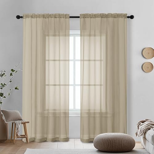 Image of OVZME Tapue Sheer Curtains 78 Inches Long 2 Panels - Soft Light Filtering Window Sheer Panels for Living Room /Bedroom, Top Dual Rod Pocket, 1 Pair, Each 42Wx78L Inches