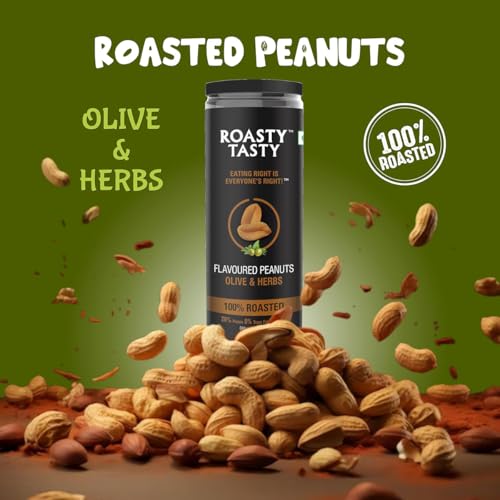 Image of Roasty Tasty Olive & Herbs Flavour Roasted Peanuts|Healthy Snacks|Rich In Protein & Fibre|Roasted, Not Fried Snacks|Healthy Food|Namkeen Peanuts|Crunchy Masala Peanuts|Pack Of 2 (150G Each)