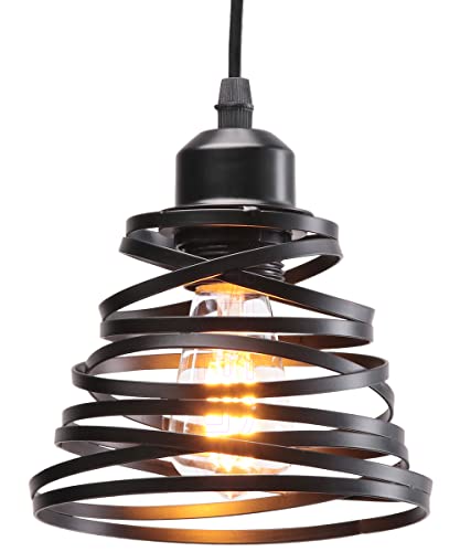 iDEGU Lampadario a Sospensione Moderno Lampada da Soffitto Creativo Design Spirale a Cascata E27 Lampada a Sospensione Vintage per Camera da Letto Soggiorno Cucina Sala da Pranzo (15cm, Nero)