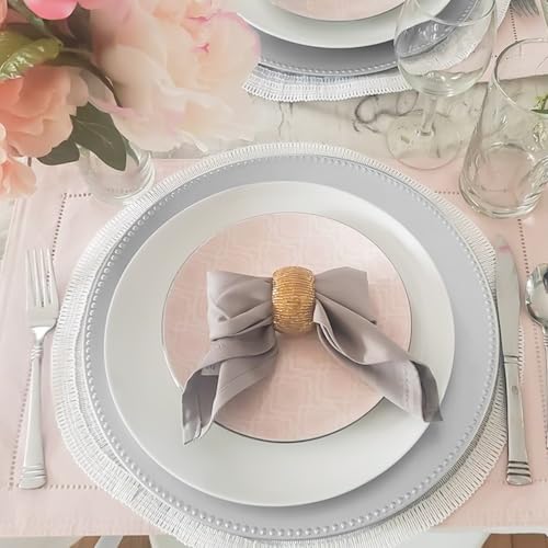 fani 100 Pcs Silver Charger Plates Bulk, 13'' Round Beaded Dinner Charger Plates, Plastic Reusable Vintage Table Decoration for Wedding, Party, Reception, Event, Holiday Supplies by fani - Image 6