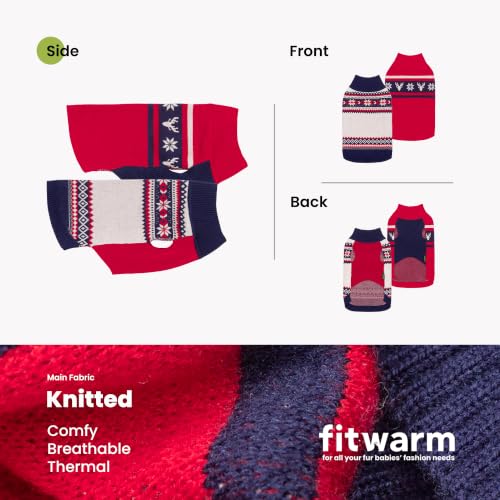 Image of Fitwarm 2 Pack Snowflake & Reindeer Dog Jacquard Sweater, Knitted Dog Christmas Outfits for Small Dogs Boy Girl, Cozy Pet Apparel, Blue, Red, White, XS
