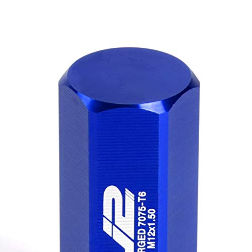 Image of J2 Engineering LN-T7-005-15-BL 7075 Aluminum Blue M12x1.5 20Pcs L: 50mm Close-End Lug Nuts w /Adapter