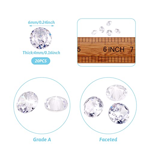 Craftdady 20pcs 6mm Clear Cubic Zirconia Stone Loose CZ Rhinestone Faceted Cabochons for Earring Bracelet Pendants Jewelry DIY Craft Making - Image 4