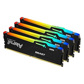 Kingston Fury Beast RGB Preto 128GB (4x32GB) 5200MT/s CL40 DDR5 XMP DIMM | Overclocking | Plug N Play | Intel XMP 3.0 | Kit de 4 | KF552C40BBAK4-128