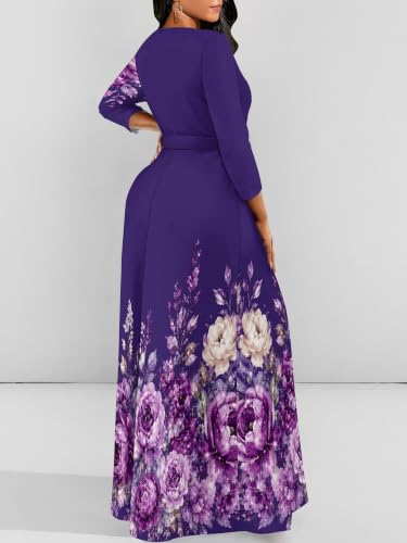 Image of Plus Size Maxi Dress for Women V Neck 3 /4 Sleeve Wrap Dress