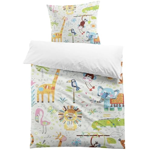 CINYE Housse De Couette Enfant 140x200 Imprimée Animaux De La Jungle en Safari Housse Couette Ado GarçOn Et Fille Parure De Lit Et 65x65 Taie d'oreiller