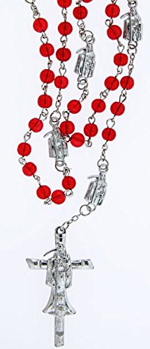 1 Piece AURA VARIETY Santa Muerte Rosary 21 INCH Long with RED Beads - HOLY Death - Day of The Dead - Dia DE Los Muertos