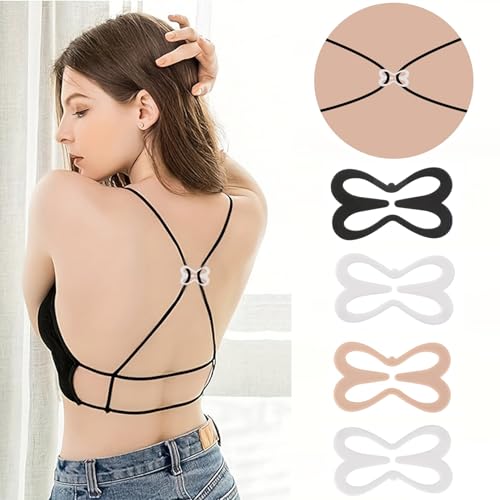 Clear Bra Straps, 3 Pairs Adjustable Shoulder Straps+1Pc Wide Back Strap+4Pcs Bra Strap Clips to Make Racerback3