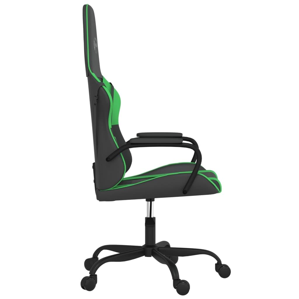 Gamingstuhl mit Massagefunktion Schwarz und Grün aus Kunstleder, ergonomischer Drehstuhl mit Lendenstütze, höhenverstellbar, Rollen, 110 kg Tragkraft für Büro und Gaming