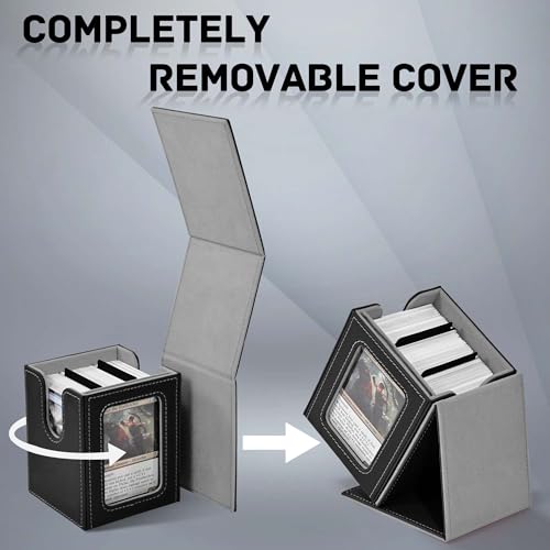 Image of ZLCA MTG Deck Box with Commander Window Display, Commander Deck Box Holds 100 Double-Sleeved Cards Suitable for Magic the Gathering /TCG /CCG /PTCG /EDH /Sport Cards (Black)