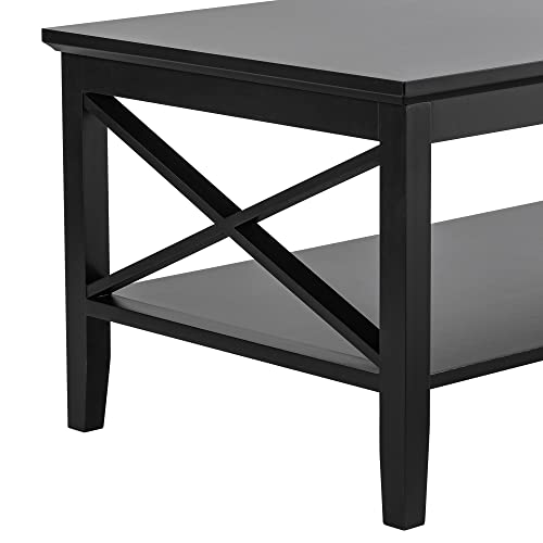 Choochoo EUR-CT19004-BK Oxford Coffee Table With Thicker Legs, Black Wood Coffee Table With Storage For Living Room thumb #3