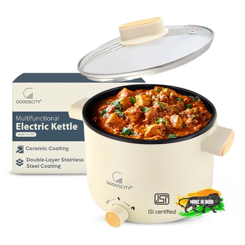 Image of Goodscity Multipurpose Electric Kettle with Ceramic Coating 1.2L| Multi Cooker Kettle Boil, Steam, Fry, Saute|Multi Cook for Water, Egg, Tea,Soup,Coffee,Babyfood| Hostel,Travelling| 600W|1Year Waranty