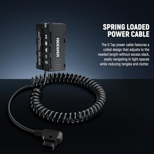 Image of NEEWER Dual Sided Dummy Battery Adapter with Display, Coiled D Tap to USB C Splitter Charger Compatible with Atomos Ninja Shinobi Monitors DJI SDR Video Transmitter Sony NP-F970 /750 /550, VP-F550X2