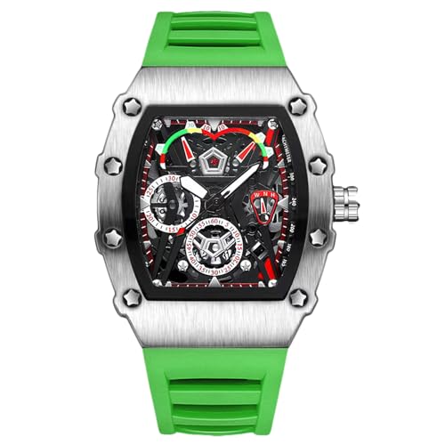 ⌚【Progettato per gli uomini】- Questo orologio è pieno di texture e di eccellente fattura. Il movimento al quarzo, importato dal Giappone, funziona a lungo. Ci sono funzioni multiple luminose, di visualizzazione del calendario, ecc. Cinturino in silicone, impermeabile e regolazione porosa, comodo da indossare. Può essere utilizzato come orologio casual da uomo e da lavoro. Le lancette luminose facilitano la lettura dell'ora di notte. Ideale come regalo per amici e persone care.