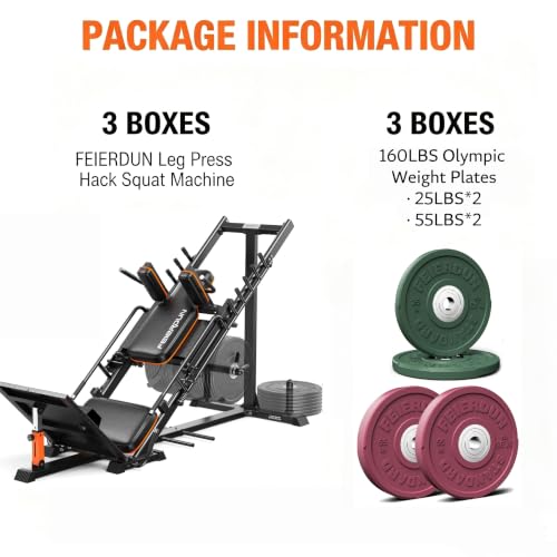 Image of FEIERDUN 2-in-1 Leg Press Hack Squat Machine Combo, Home Gym Leg Equipment | Zero-Maintenance Roller System, 5+6 Adjustable Angles, 45-Degree, with Weight Storage, Full ROM for Quads, Hamstrings, Glutes