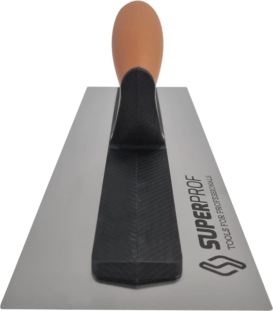 Super Prof by Maurerfreund, FLEX Comfort-Glättekelle, Extraleichte Carbon-Stütze mit Softgriff, Flexibles Edelstahl-Blatt 0,4mm (305x120mm)
