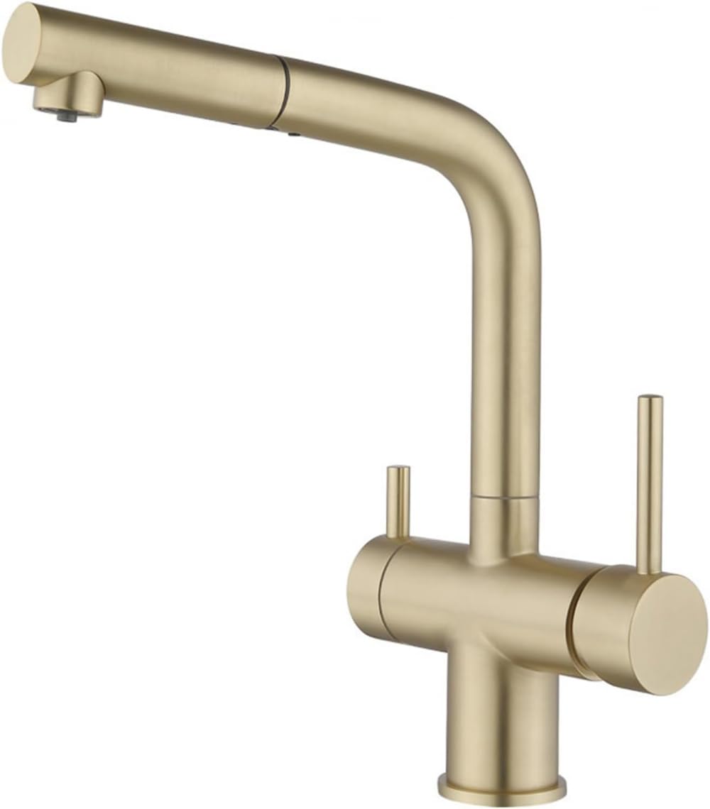 Robinet cuisine 3 voies or brossé douchette extractible et filtre