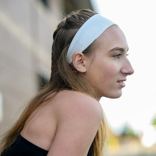 Image of FROG SAC Sport Headbands for Girls, Adjustable No Slip Sweat Wicking Athletic Hair Bands for Women, Stretch Elastic Workout Headband with Velvet Grip for Yoga Running Exercise Gym (White)