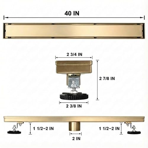 AVSIILE Linear Shower Floor Drain, Brushed Gold 40 Inch 304 Stainless Steel Bathroom Drains Kit, Rectangular Shower Trench Drain with Reversable Tile-in Pattern Drain Cover & Hair Catcher by AVSIILE - Used condition - Image 8
