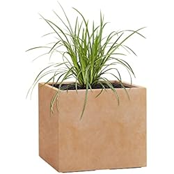 Macetas Fibra De Vidrio Imitacion Madera Pflanzwerk® Jardinera Fibra de Vidrio Cube Terracota 30x34x34cm *Maceta a Prueba de heladas* *Protección UV* *Calidad Europeo*