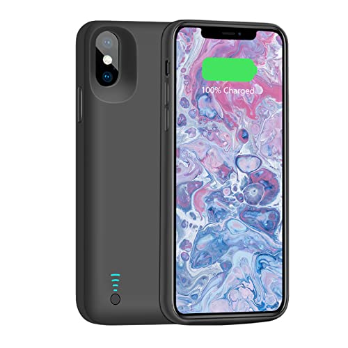 Loytal Battery Case for iPhone Xs Max, 6000mAh Rechargeable Extended Battery Charging Case, External Battery Charger Case, Adds 1.25x Extra Juice, Support Wired Headphones (6.5 inch) Black