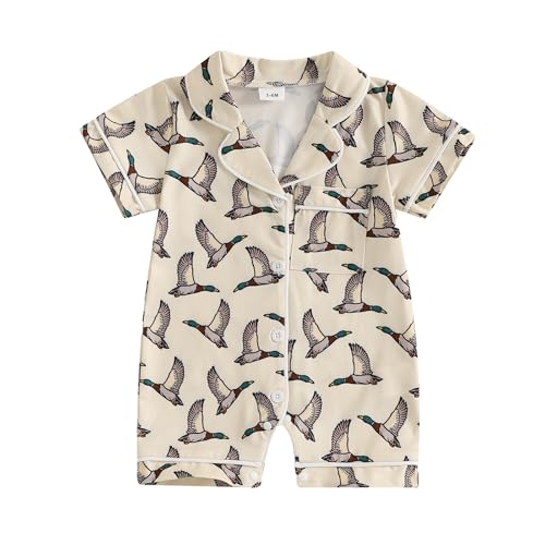 Image of Balaflyie Newborn Summer Pajamas Baby Boy Girl Button Down Romper Cute Infant Sleepwear One-Piece Pjs