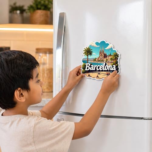 Image of Naxon Barcelona Theme Souvenir Wooden Fridge Magnet | Sagrada Familia, Beach & City Landmark Design 3x3 Inch Refrigerator Magnet for Kitchen & Home Decor | Travel Gift from Barcelona | Pack of 1