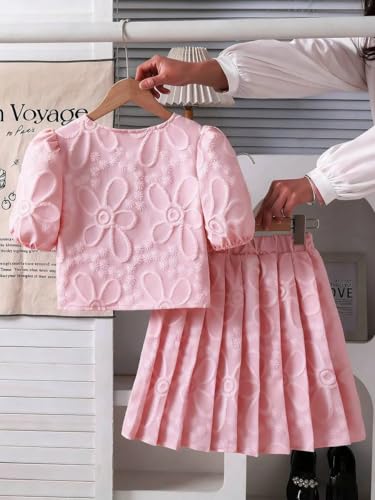 Image of Kids Toddler Girl Summer Clothes Letter Printed T-Shirt Top+ Floral Skirt 2pcs Girl's Skirt Set