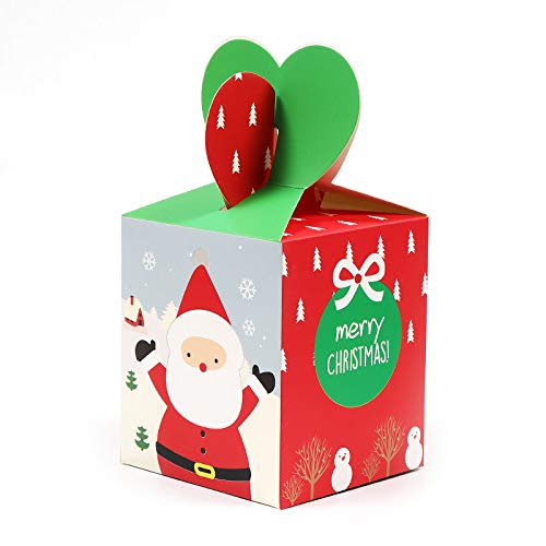 Kubert Gift Boxes Set of 24 Decorative Candy Boxes, Cookies, Goodies Christmas Candy Bags Santa Claus Reindeer Xmas Tree Gift Box Present Packaging for Festival Holiday New Year (Green Santa Claus)