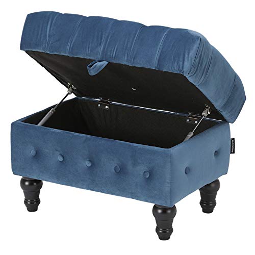 Artechworks Rectangular Storage Ottoman, Button Tufted Velvet Upholstery Footstool Bed Ottoman for Living