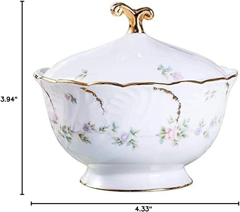 European High-Grade Bone China Sugar Bowl Household Ceramic Sugar Storage Jar with Lid, size