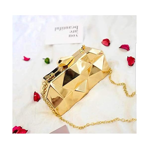 Tooba Women Handicraft Beautiful Metallic Acrylic Box Clutch Bag Purse For Bridal, Casual, Party, Wedding (Both Sides Exactly Same) (Gold). - Image 7