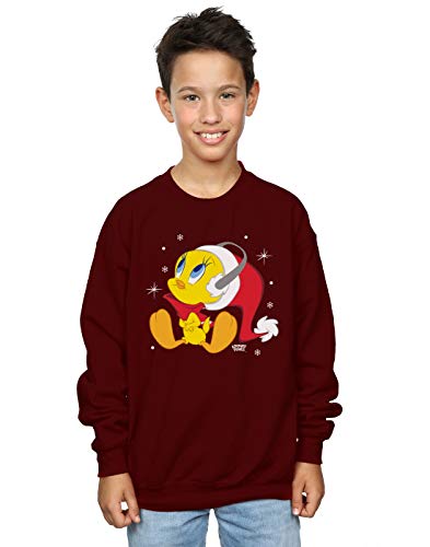Absolute Cult Looney Tunes Boys Christmas Tweety Sweatshirt Burgundy 9-11 Years