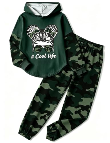 Image of Girls Fall Outfits Sweetie-girl Hoodie and Camo Pants Size 6-16