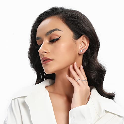 Mdfun E-6783 18K White Gold Plated 4 Pong Round Clear Cubic Zirconia Stud Earring Pack Of 6 Pairs thumb #5