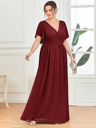 Image of Ever-Pretty Plus Women's Chiffon Bridesmaid Dress A-Line Empire Waist Floor Length Plus Size Formal Wedding Guest Dresses