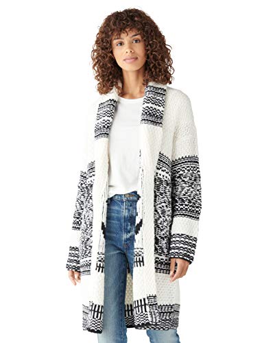Lucky Brand Women's Long Sleeve Border Print Shawl Cardigan, Natural Multi, X-Small