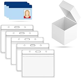 Rizzor 50 Pcs Id Card Holders-Transparent Card Holder-Multipurpose As Name Tags Badge Holder Mask Exemption Lanyard Holder Plastic Wallets Pocket Holder Double Sided Use Lanyard with Card Holder.