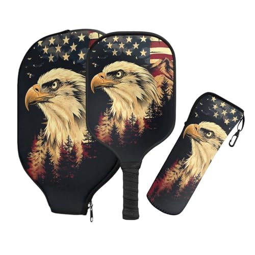 TSOVTHRID American Flag Eagle Pickleball Paddles Set 3 Pieces Pickleball Covers for Paddles Pickleball Paddles with Cushion Comfort Grip Pickleball Bag Pickleball Rackets for Adults and Teenager
