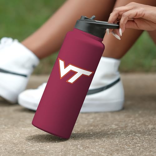 Image of Logo Brands NCAA VT Hokies 34oz Logo Quencher Bottle - Double-Wall Insulated, Stainless Steel, No-Spill Lid, Easy Carry Handle