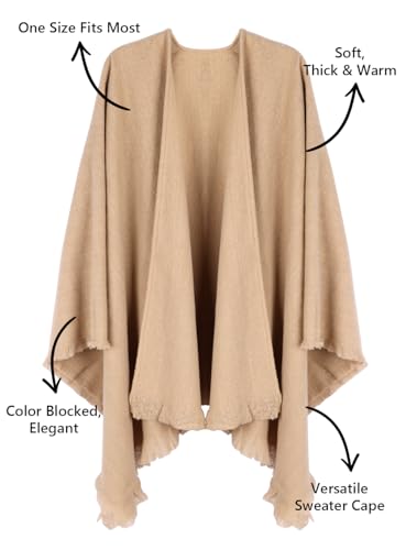 Image of Bestshe Women's Boho Open Front Poncho Plaid Shawl Wrap Cape | Tassel Cardigan Sweater, Cozy Layering, Fall Winter Clothes for Women